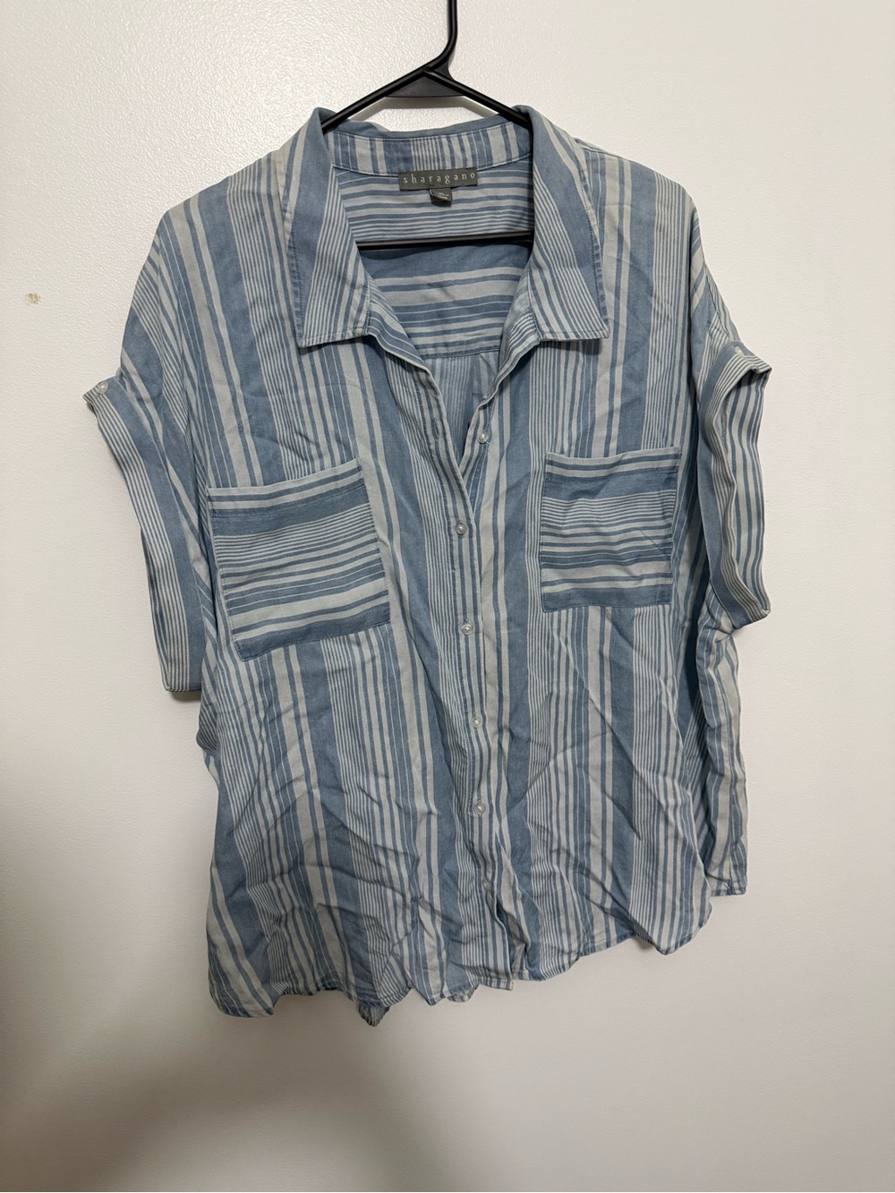 Sharagano Blue and White Striped Button-Down Shirt